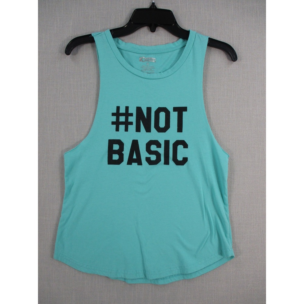 Series-8 Womens Teal Blue #NOT BASIC Graphic Muscle Tank Top Size Small
